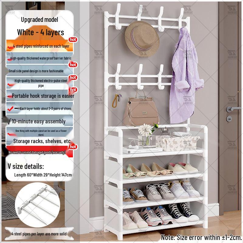 Multi-layer Dustproof Shoe & Hat Rack with Integrated Coat Rack for Indoor Use