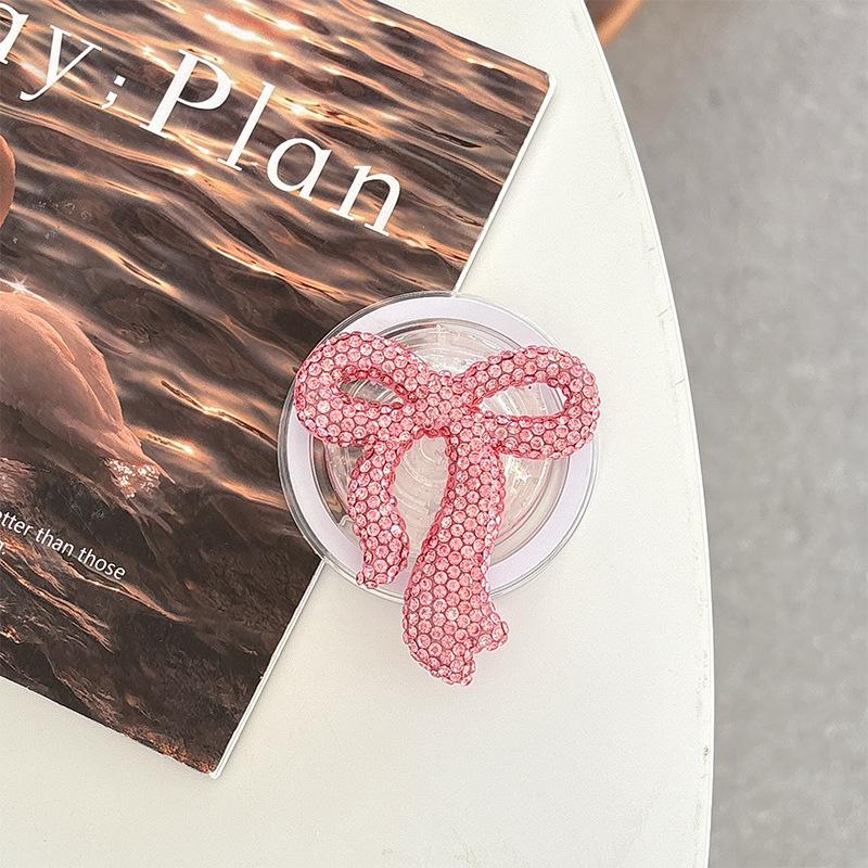 Luxury Rhinestone Bow Mobile Phone Holder: Telescopic, Magnetic, and Foldable for Japanese and Korean Girls