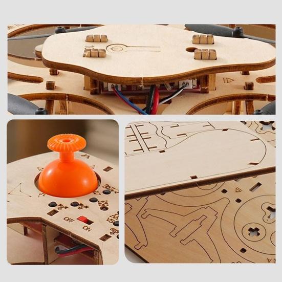 Дерев'яна модель-пазл Дрон Ручна збірка Набір для будівництва Дитячий Дрон з пультом керування Набір DIY Дорослий Міні RC