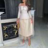 Niche Design Temperament Sloping Shoulders Waist Top With Lace Mesh Skirt Suit Women