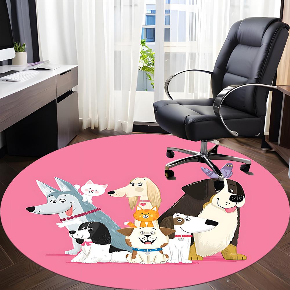 1PC Puppies Pets Office Round Area Rug, Indoor Mat Suitable For Office, Under Office Chairs Bedroom Living Room Home Decor, Room Decos055