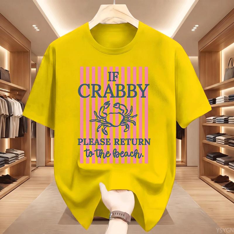 If Crabby Please Return To The Beach T Shirts Striped Short Sleeve Cotton Beach Vacation Tshirt Design Funny Crab Graphic Tees