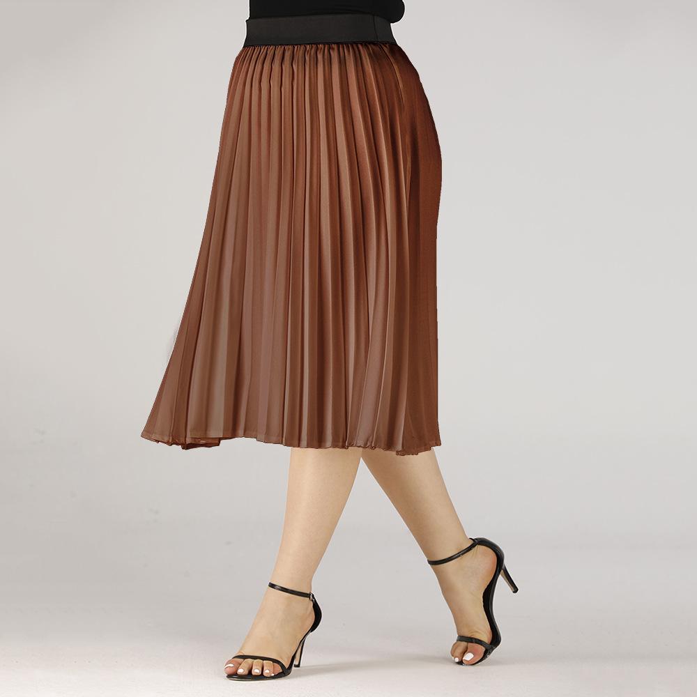 

Plus Size Women Spring Autumn Solid Color High Waist Pleated Mediumn Long Skirt L-4Xl L кавовий