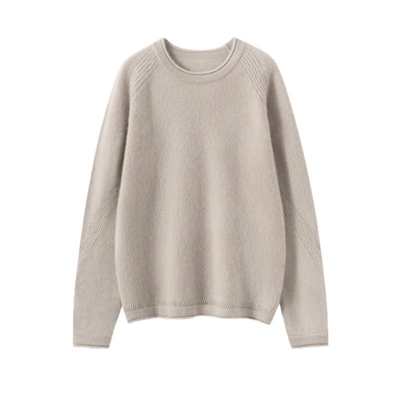 2025 Cashmere Round Neck Raglan Sweater: Loose, Slimming, Thick Knit Pullover for Women