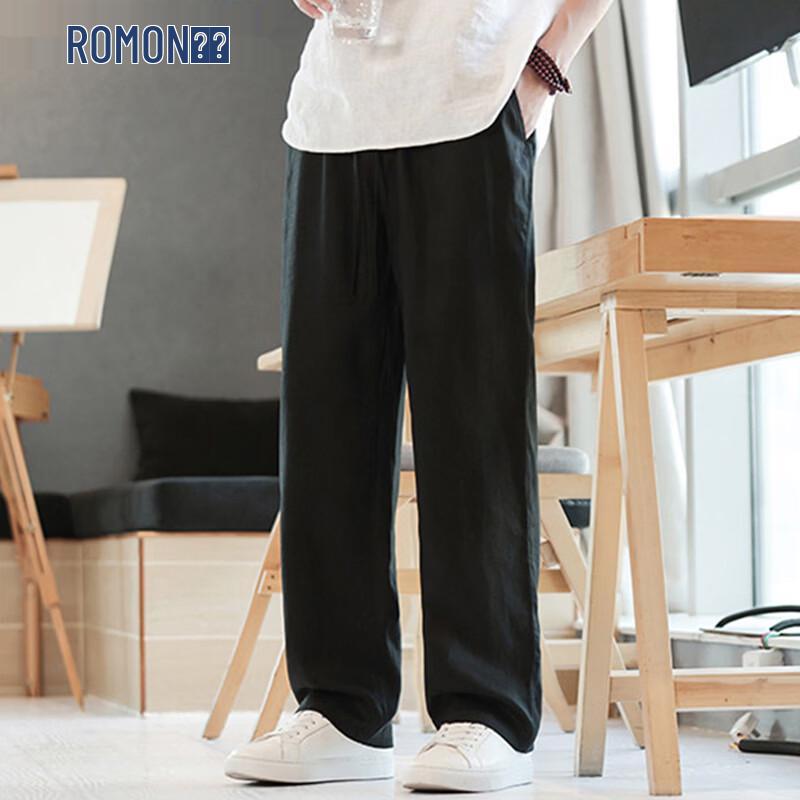 Romon Men's Tencel Linen Loose Fit Summer Pants
