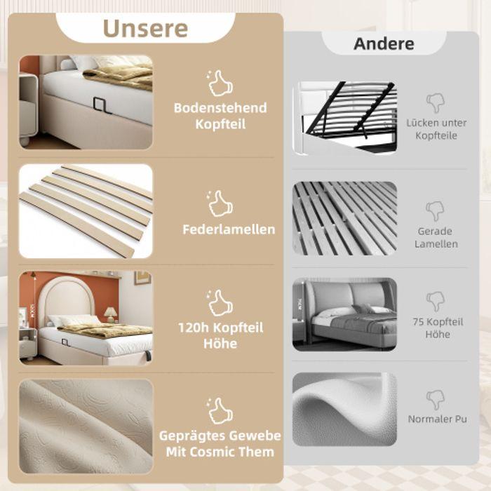 Lit d'enfant - MUVOE - 90 x 200 cm - Beige - Rembourré - Design cosmique