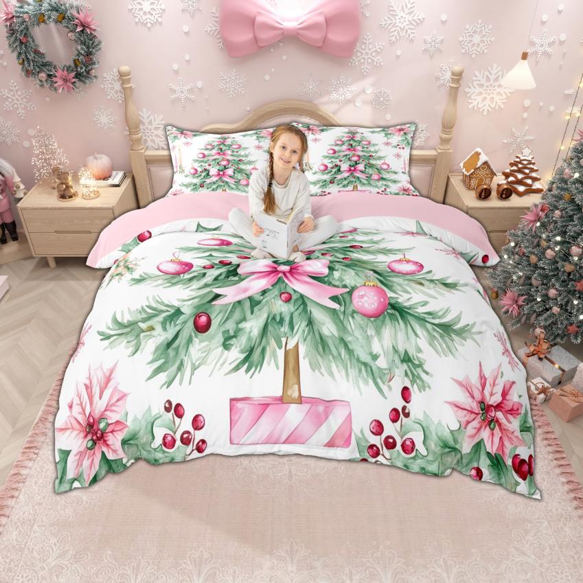 Homewish Cute Snowman Gingerbread House Duvet Cover Set Xmas Santa Claus Bedding Set Sleigh Snowflakes Quilt Cover Set