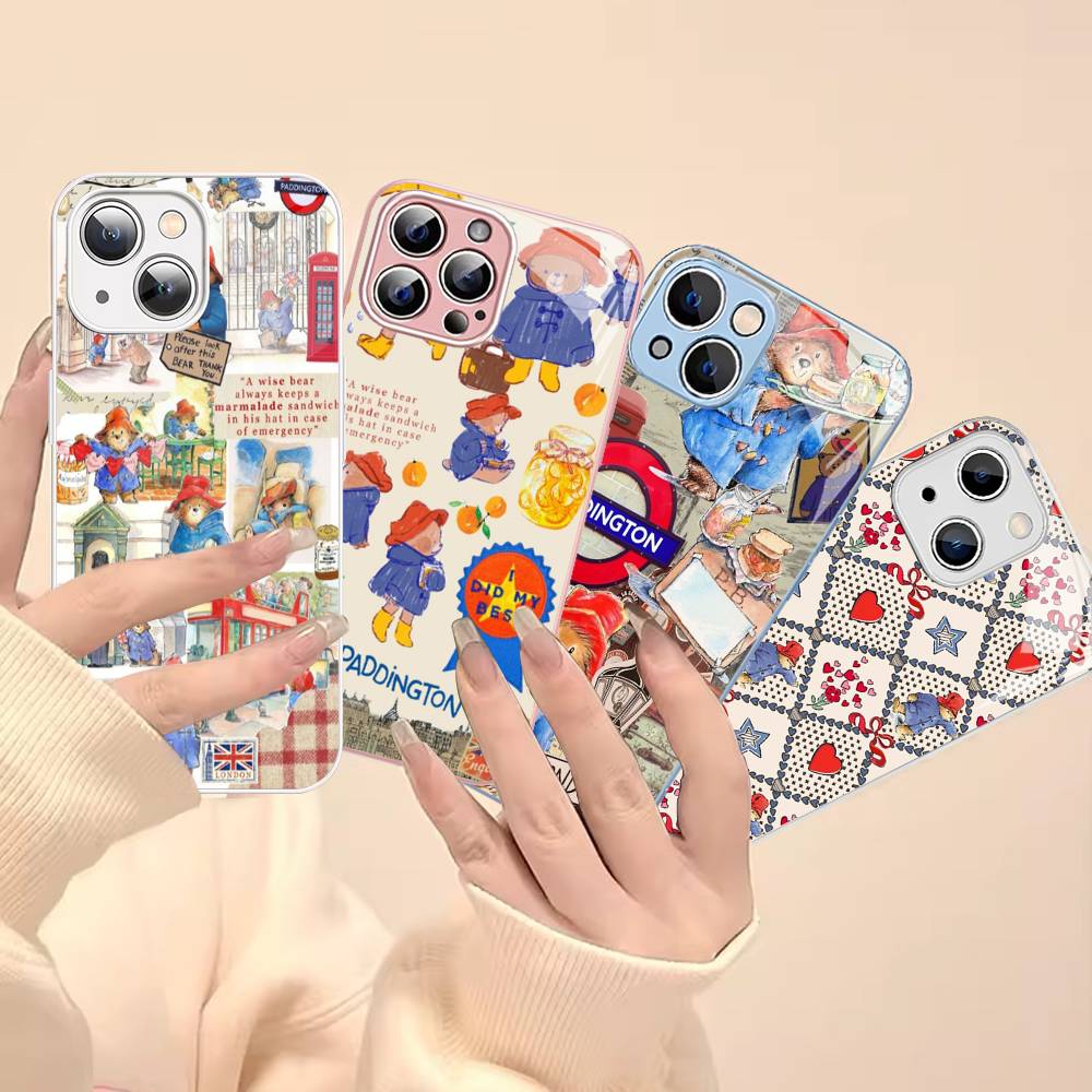 Cute P-Paddingtons Bear For IPhone 14 13 12 Mini 11 Pro XS Max X XR 14 Plus Tempered Glass Cover