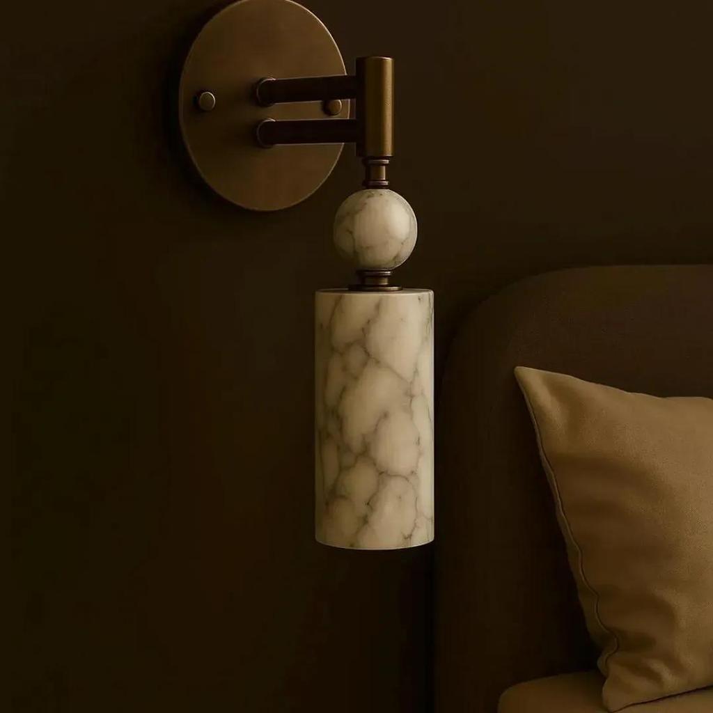 Modern Marble Wall Sconce Light – Brass Finish Luxury Wall Lamp for Bedroom Living Room