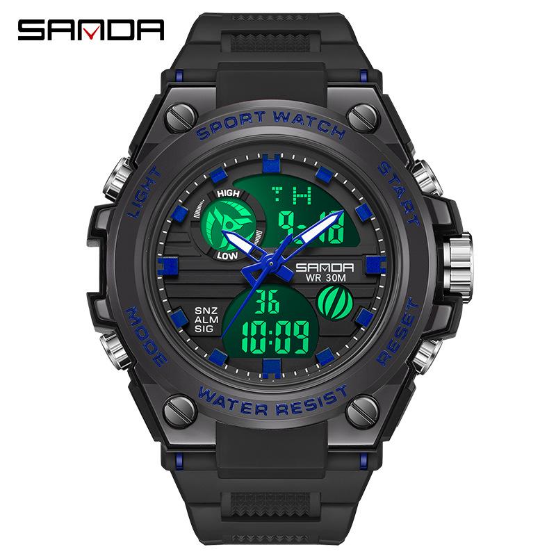 Sanda Multifunctional Sports Watch for Teen Boys: Dual Display, Luminous, Waterproof, with Alarm