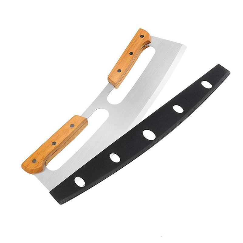 

Нержавеющая сталь Rocker Blade Деревянные ручки Нож для пиццы Rocker с крышкой Pizza Rocker Cutter Инструменты Нож Mezzaluna Кухня