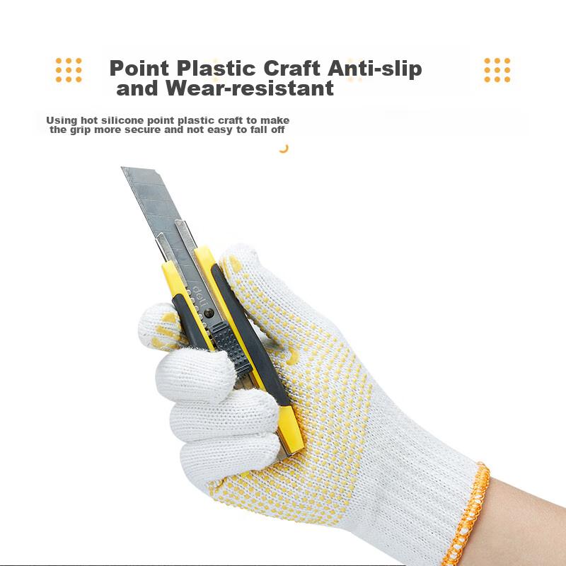 Labor Protection Gloves, Dotted Work Gloves, Thickened Wear-Resistant Non-Slip Construction Site Work Gloves, Yellow Dotted Plastic, 12 Pairs/pack