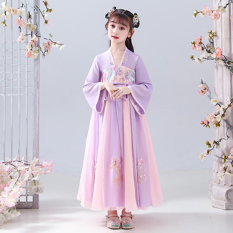 

Древний костюм ханьфу для девочек, детское платье для маленьких девочек в китайском стиле, платье Тан, юбка принцессы, национальный костюм, детский XXXL фиолетовый