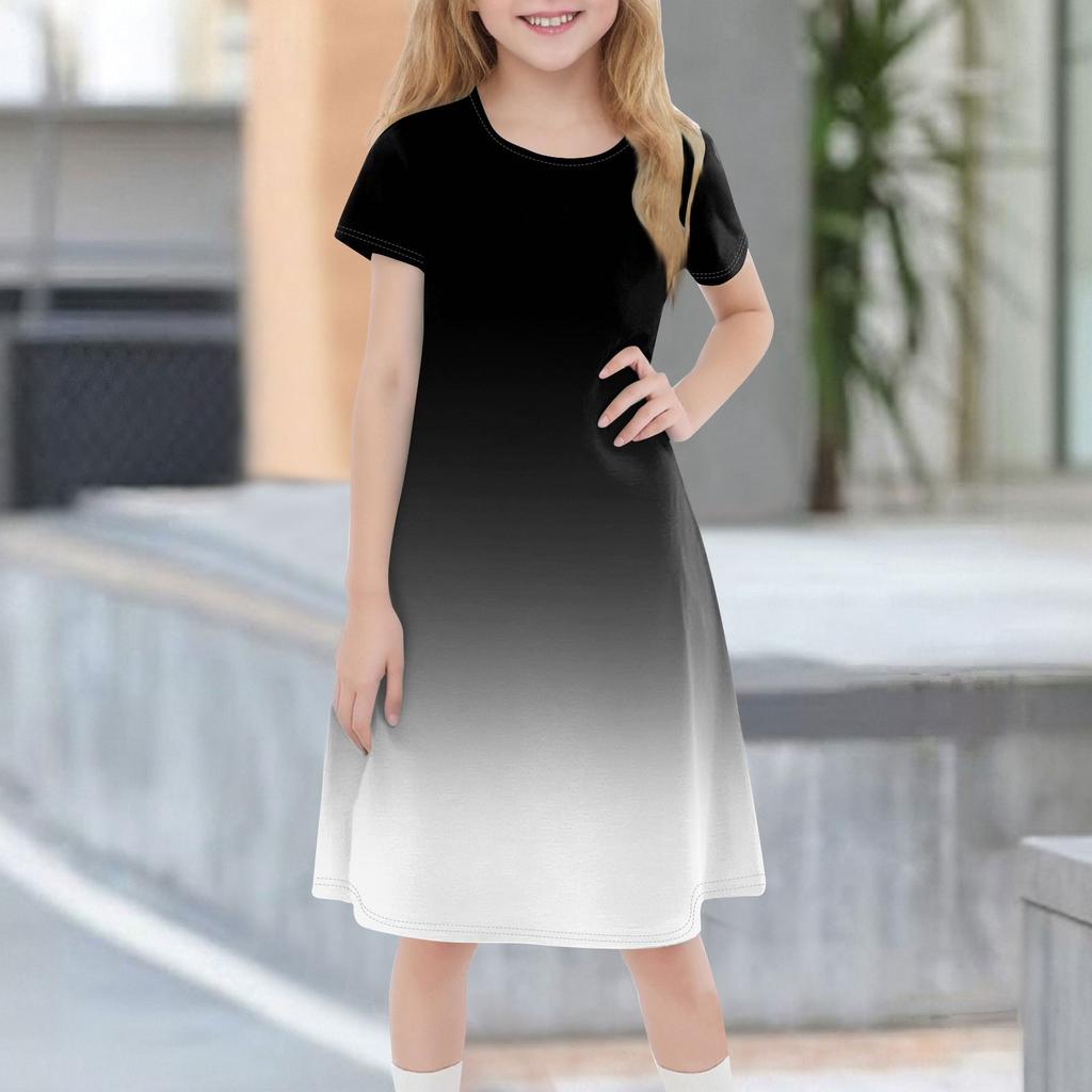Children's Summer Short-sleeved Casual Fashion Round Neck Dress