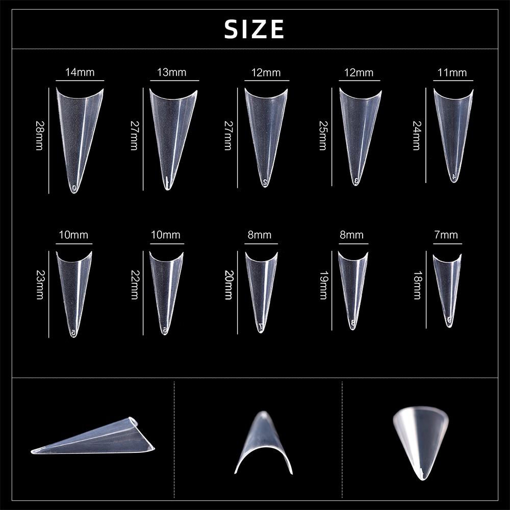 kads Špičaté poloviční krycí špičky na nehty Nail Art White Nature Clear 500ks 10 velikostí Nástroje na prodloužení manikúry na falešné nehty