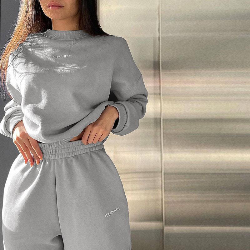 

Жіночий повсякденний модний спортивний костюм осінь-зима, однотонний простий теплий худі з високою талією, еластичні спортивні штани, комплект із 2 предметів XL