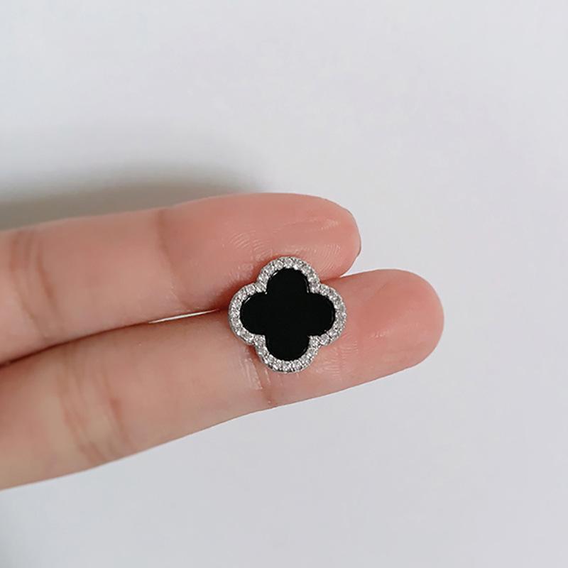 Versatile Korean Mini Epoxy Drop Earrings with Black Rhinestone Inlaid - Cold Aesthetic, Stud Style