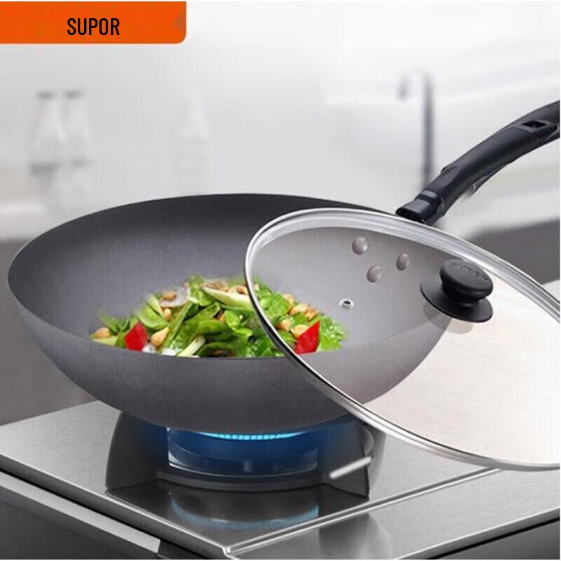 Supor Traditional Cast Iron Stir-Fry Wok, 32cm