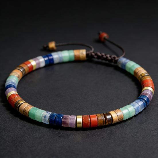 Natural Stone Bead Bracelet Retro Flat Bead Bracelet Adjustable Boho Bracelet with Card Inspirational Gift for Friends Loved Ones