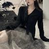 Gotic Femei Cămăși Negre Coreeană Întunecată Academică Femeie Design Neregulat Topuri Primăvară Moda Streetwear Bluză Y2K