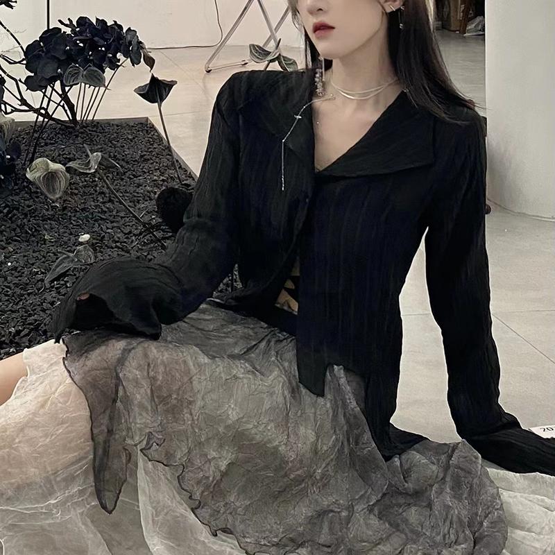 Gotic Femei Cămăși Negre Coreeană Întunecată Academică Femeie Design Neregulat Topuri Primăvară Moda Streetwear Bluză Y2K