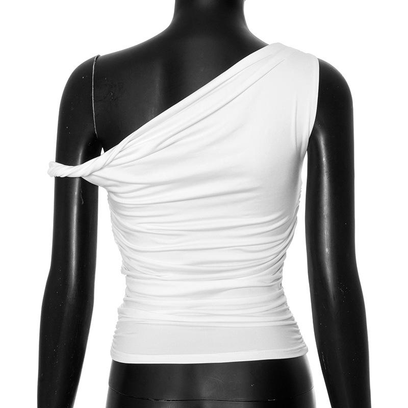 Simple Basic Casual Summer Tank Top Sleeveless Solid Color Off Shoulder Side Ruched Crop Tops Vestidos Spring Women