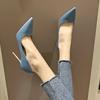 2025 Spring New Simple Temperament Pointed High Heels Women's Thin Heels Internet Celebrities Girls Black Banquet Shoes