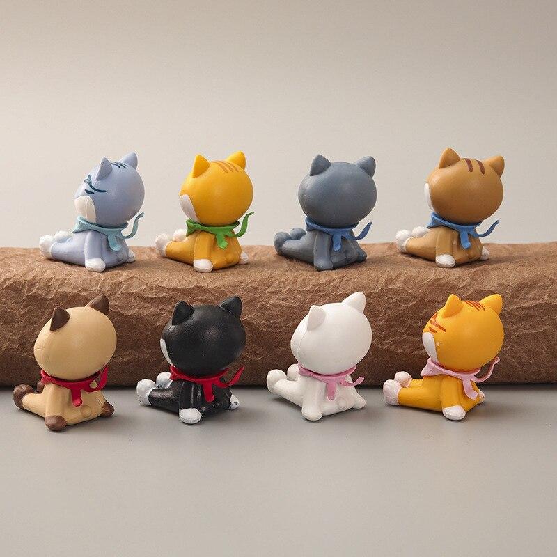 8pcs Sitting Cat Doll Set Animated Cartoon Cute Kitten Figurine Decoration Home Desk Decor Collection Gift for Cat Lovers