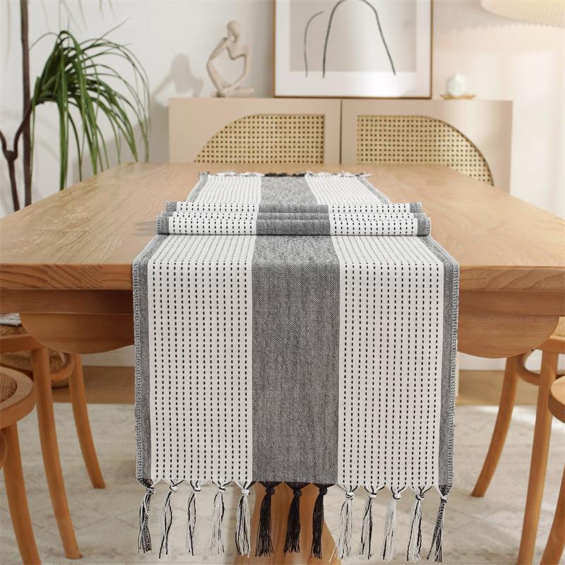 Hand Woven Solid Color Lace Table Runner with Fringe for Farmhouse Christmas Dining Table Decor