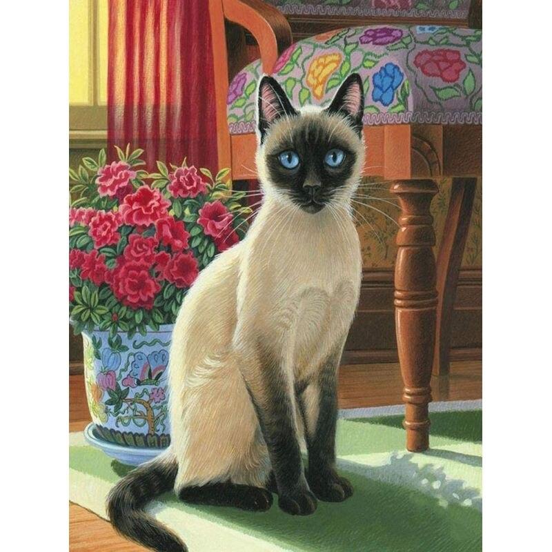 Full Drill Square&;Kulatý diamantový obraz Black Faced Cat Diy Sale Výšivka Animal Home Decoration dárek