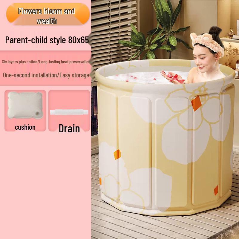 Foldable No-Installation Thickened Cotton-Padded Soaking Tub for Adults