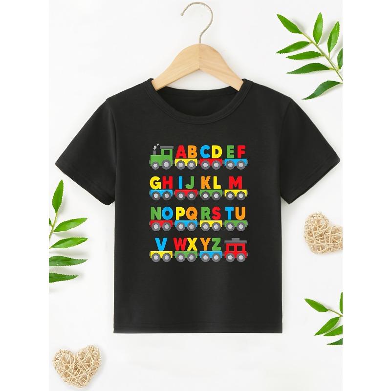 European Size Summer Boys Short Sleeved Round Neck T Shirt Colorful Letter Patterns