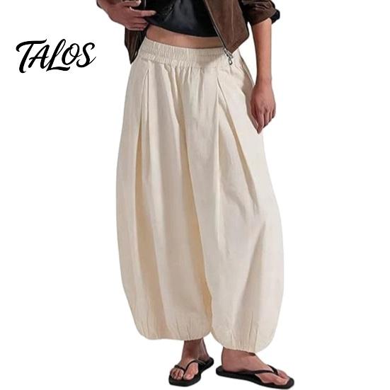 Entspannte Hose Damen Weites Bein Tonnenhose, Lässige High Waist Ballonhosen, Einfarbige Falten Baggy Palazzo Hosen