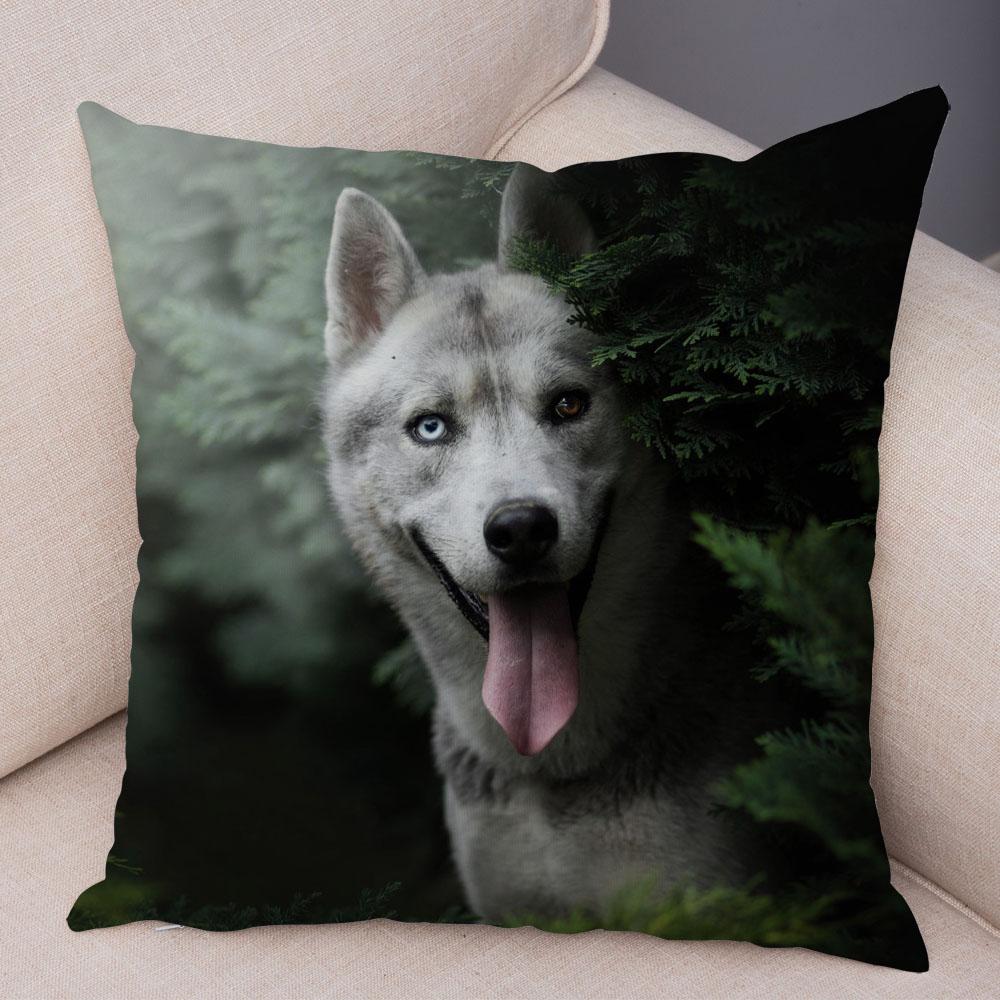 Pet Animal Sofa Cushion Cover Cute Siberian Husky Pillowcase Decorative Dog Print