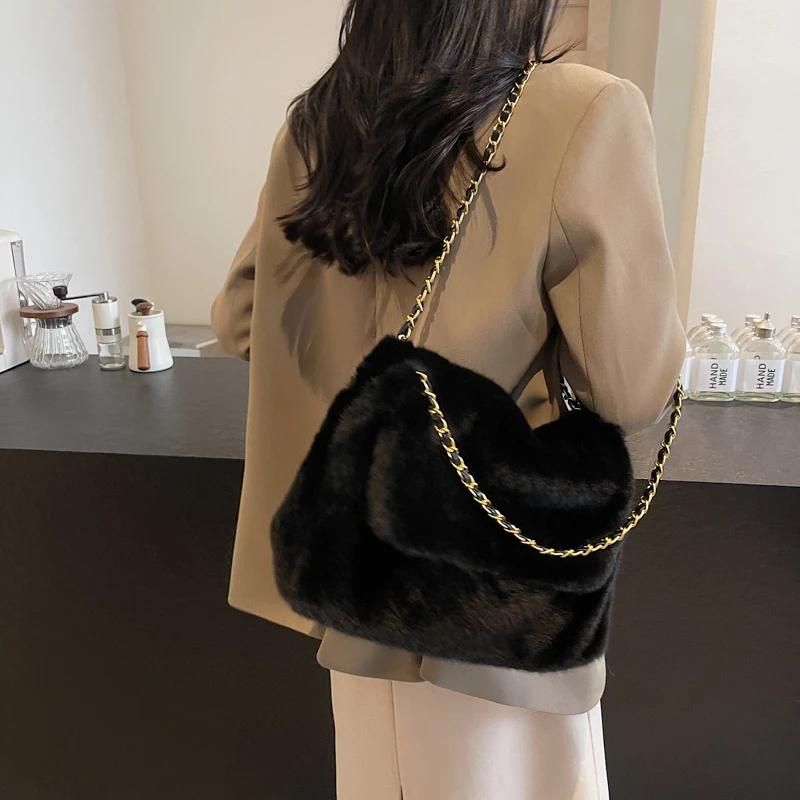 Fur Square Shoulder Bags with Chains High Quality Simple Versatile Luxury Sense Bags