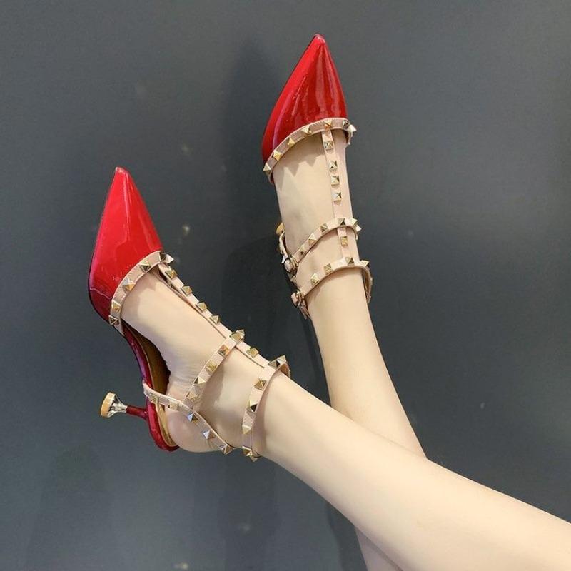 Women Sandals Pointed Designer Female Ladies Luxury Sexy Rivets Woman Sandals Super 6 8 10cm High Heels Wedding Shoes for Women