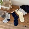 Songmu Light Retro Navy Blue "Bow Korean Socks Mid-Leg Socks Designer Cotton Socks