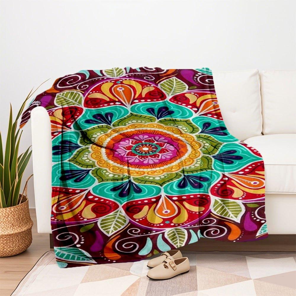 Colorful Mandala Tapestry Hippie Wall Hanging Bohemian Home DecorBlanket Flannel Throw Blanket for Sofa, Bed, Travel, Camping, Office, Couch