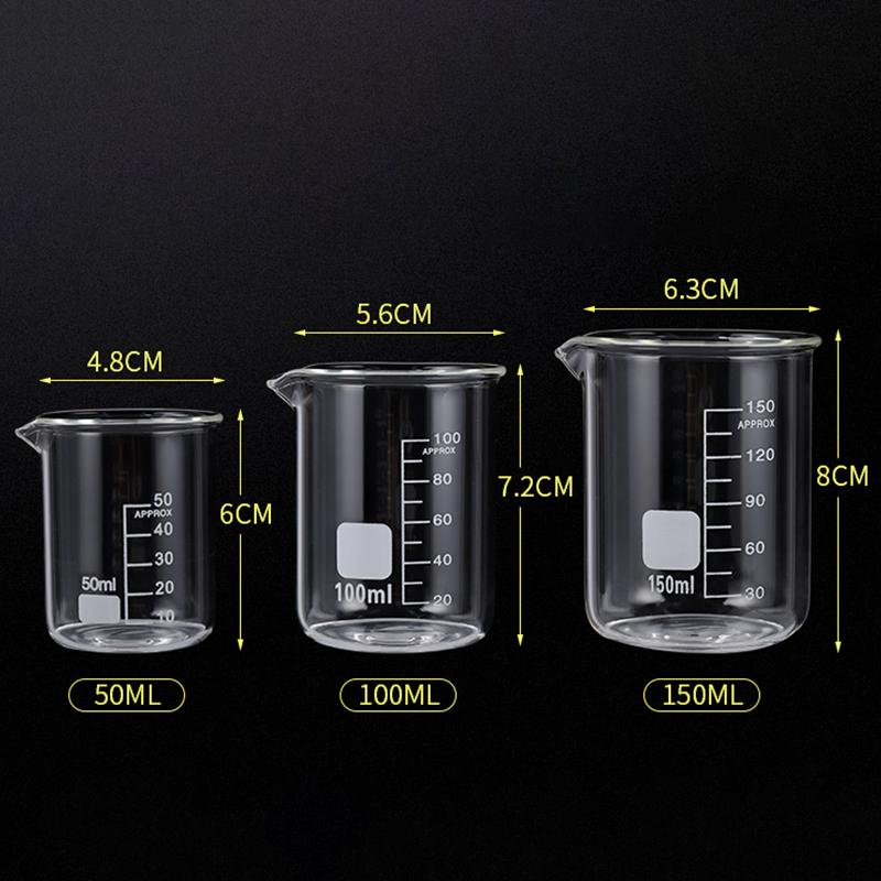 Transparent Mätkopp av Borosilikatglas Tydlig Skala Köksredskap Bakning Bägare Laboratoriekoppar 50ml 150ml