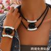 Halskette Armband Set Schwarzer Acryl Anhänger Mehrlagig Retro Schlichter Schmuck
