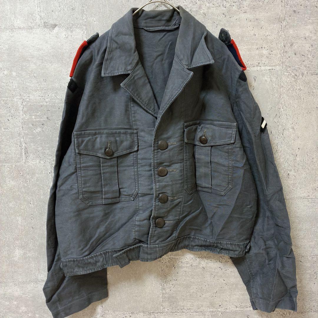 Used Dutch Army Vintage Military Jacket Open Collar Long Sleeve L Gray Cotton Streetwear