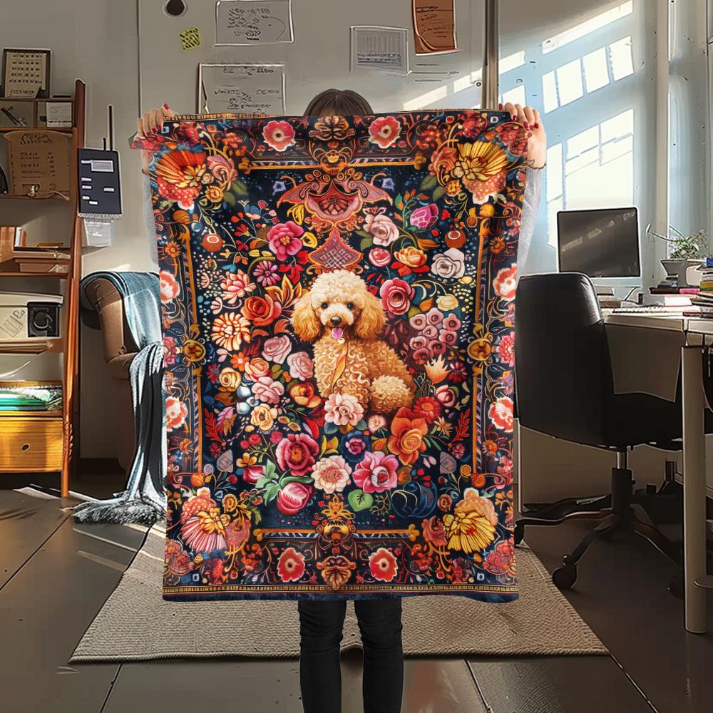 

1Pc Floral Dog Print Flannel Blanket, High quality Comfortable for All Seasons, Home Decor, Warmth and Comfort, Perfect for Christmas Gifts 80cm x 120cm