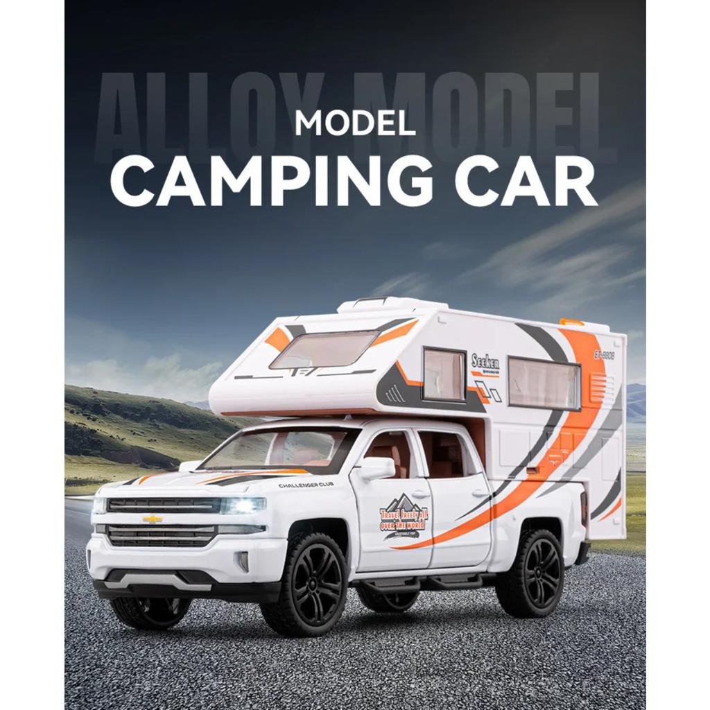 1/32 Chevrolet Silverado Recreational Vehicle RV Alloy Car Model Sound and Light Children's Toy Collectibles Birthday Gift