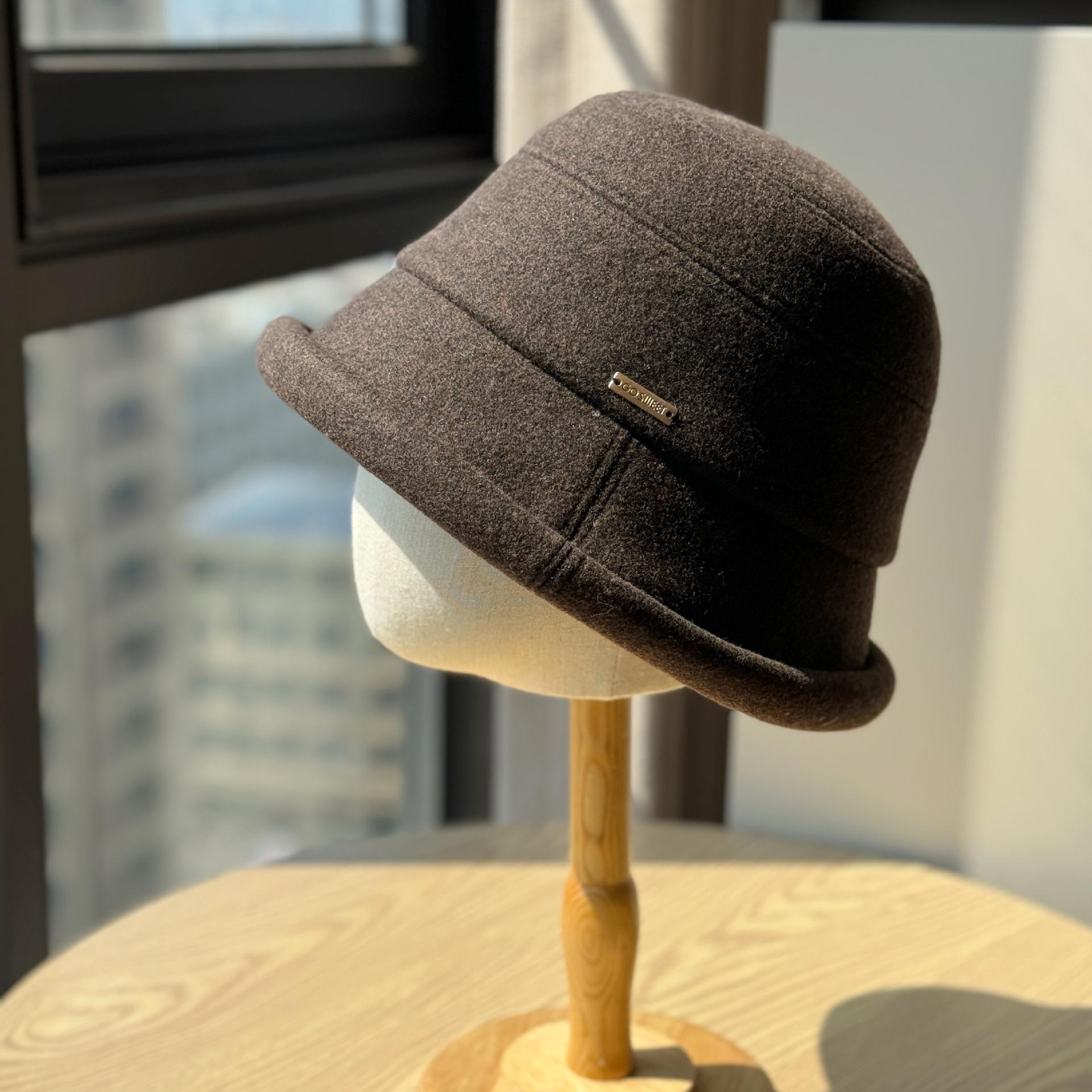 

Новая стильная шляпа рыбака для женщин на осень и зиму, шерстяная вязаная шляпа, японская шляпа от солнца с короткими полями и загнутыми краями, элегантная шляпа Adjustable