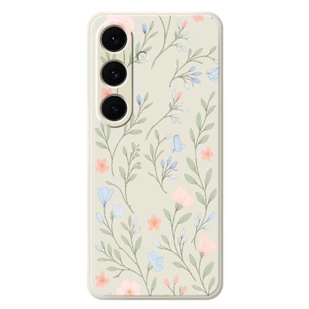 For Samsung Galaxy S24 FE Case Pink Blue Flowers Pattern Printing Straight Edge TPU Phone Back Cover