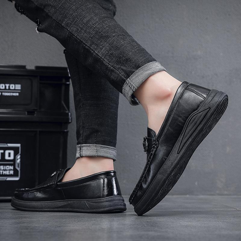 Men's spring casual leather shoes 2024 new trendy lazy shoes breathable men's shoes one pedal casual single shoes work shoes