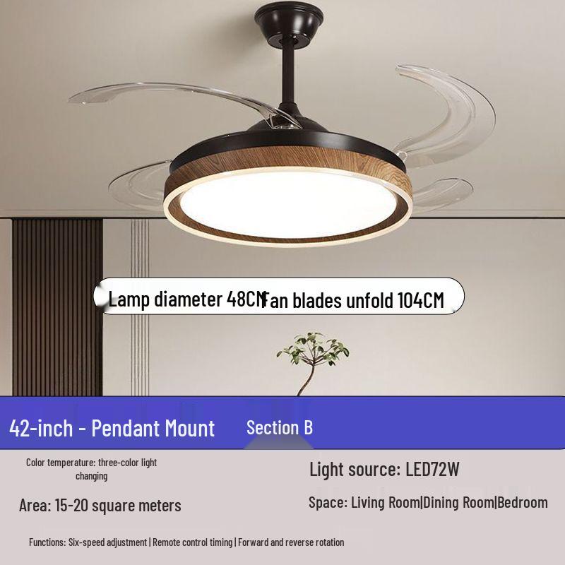 Walnut Wood Ceiling Fan with Silent Operation and Integrated Light - Chinese Style for Living Room, Bedroom, and Dining Room