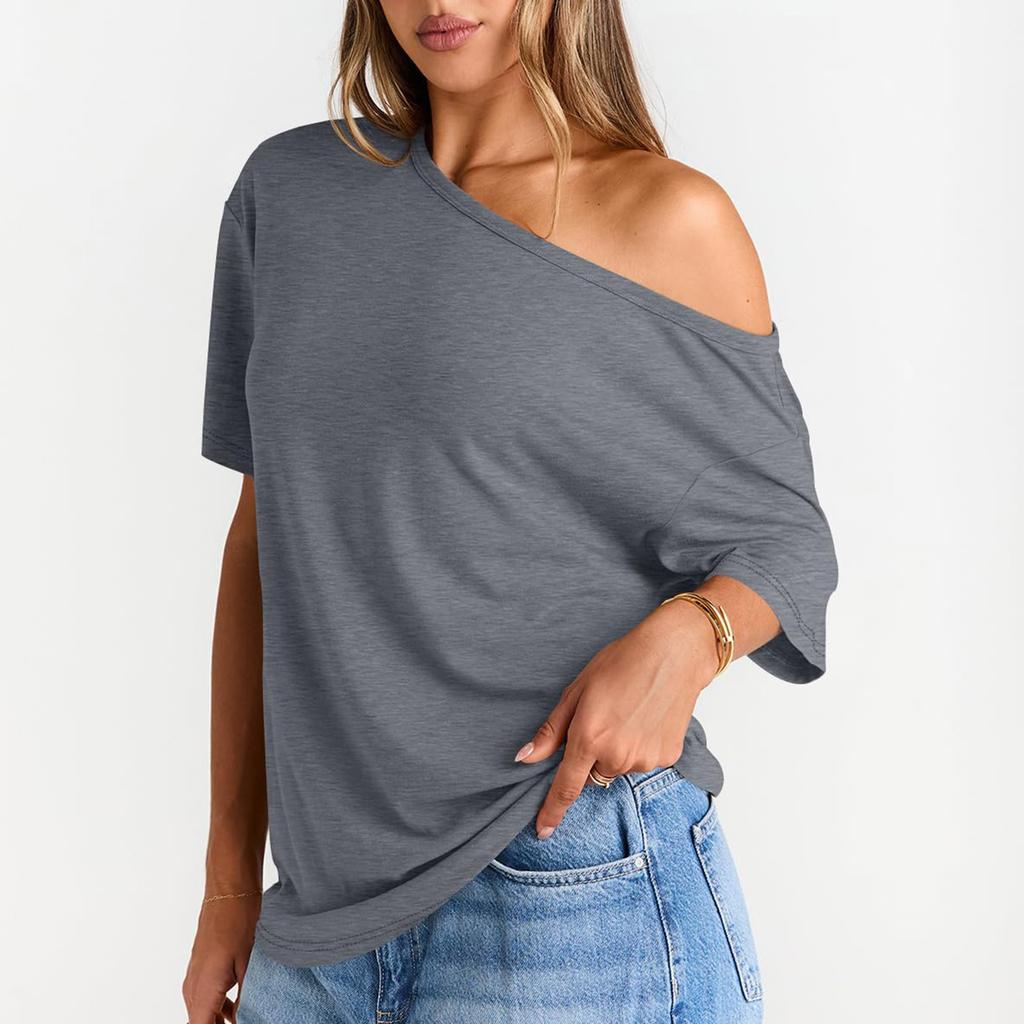 Women's Summer Fashion Strapless T-Shirt Solid Color Short Sleeve Casual Top