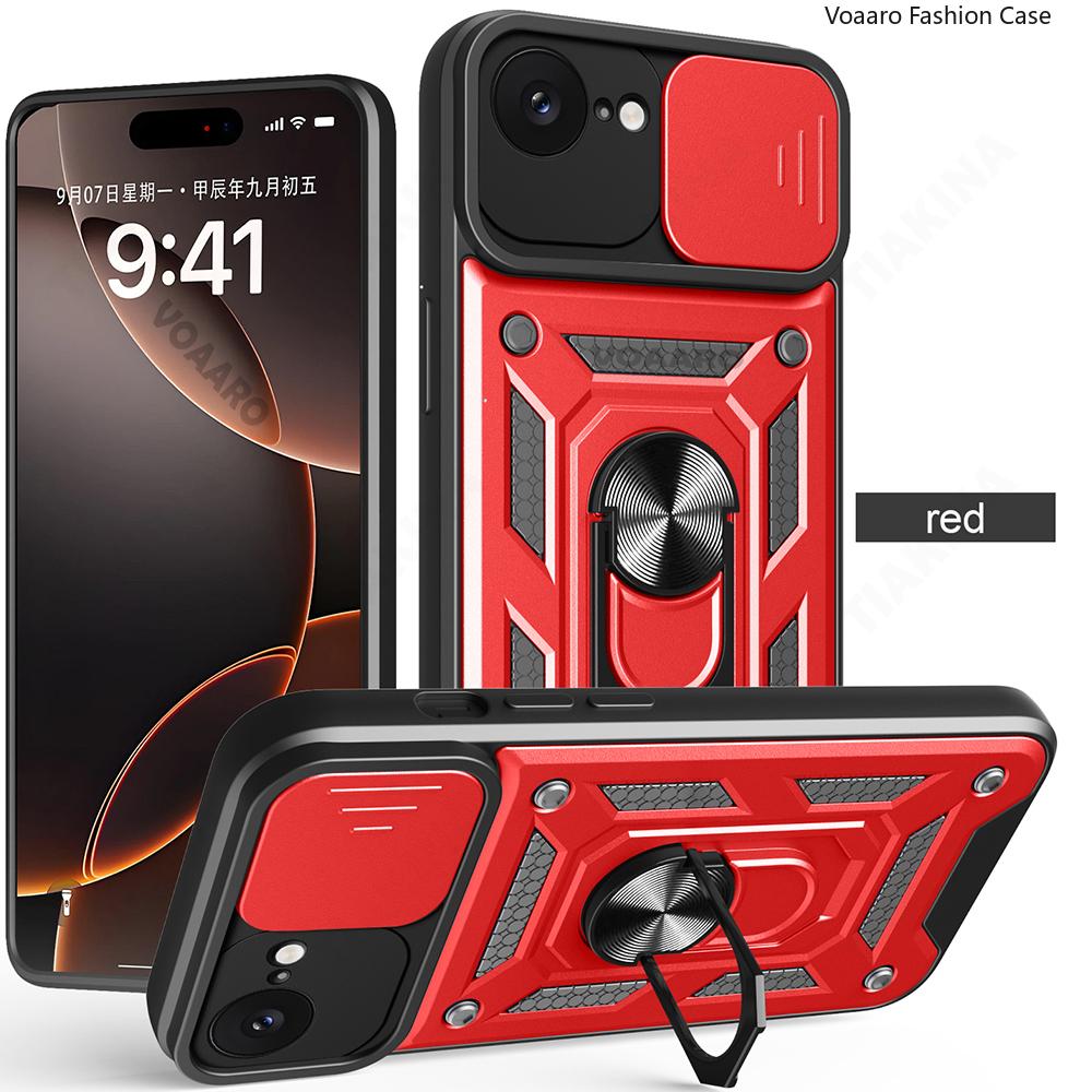 Slide Lens Camera Protection Armor Funda for Iphone 16E Case Magnetic Ring Stand Holder Cover for Iphone SE 2025 SE4 Case