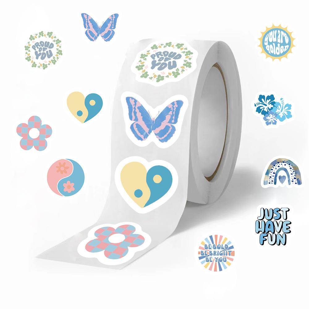 500 Pictures/roll Roll Tape Ins Style Blue Cartoon Sticker Hand Account Material Envelope Seal Sticker